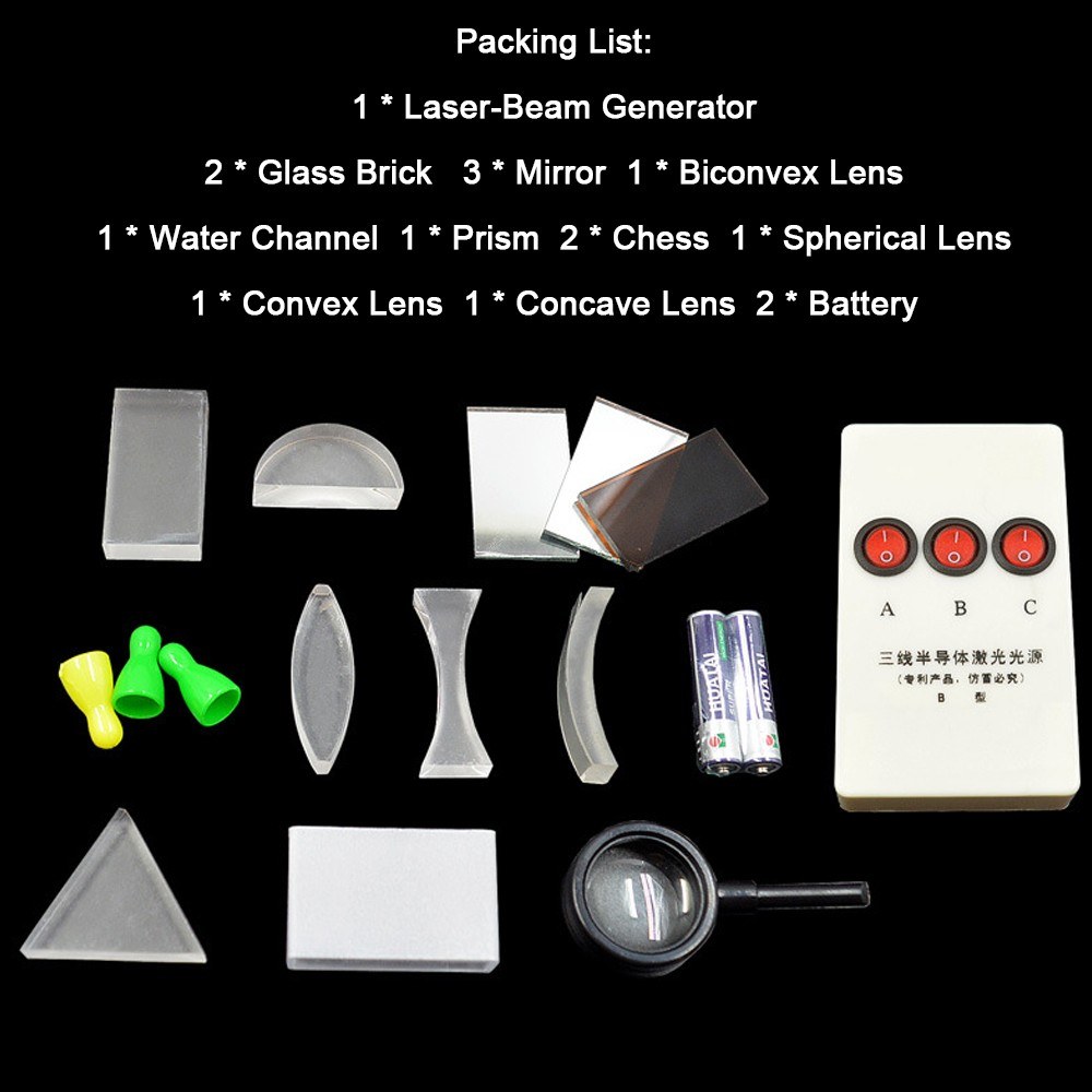 Physical Optical Kit Laboratory Equipment Optical Concave Convex Lens Prism Set Optical Test Box. 