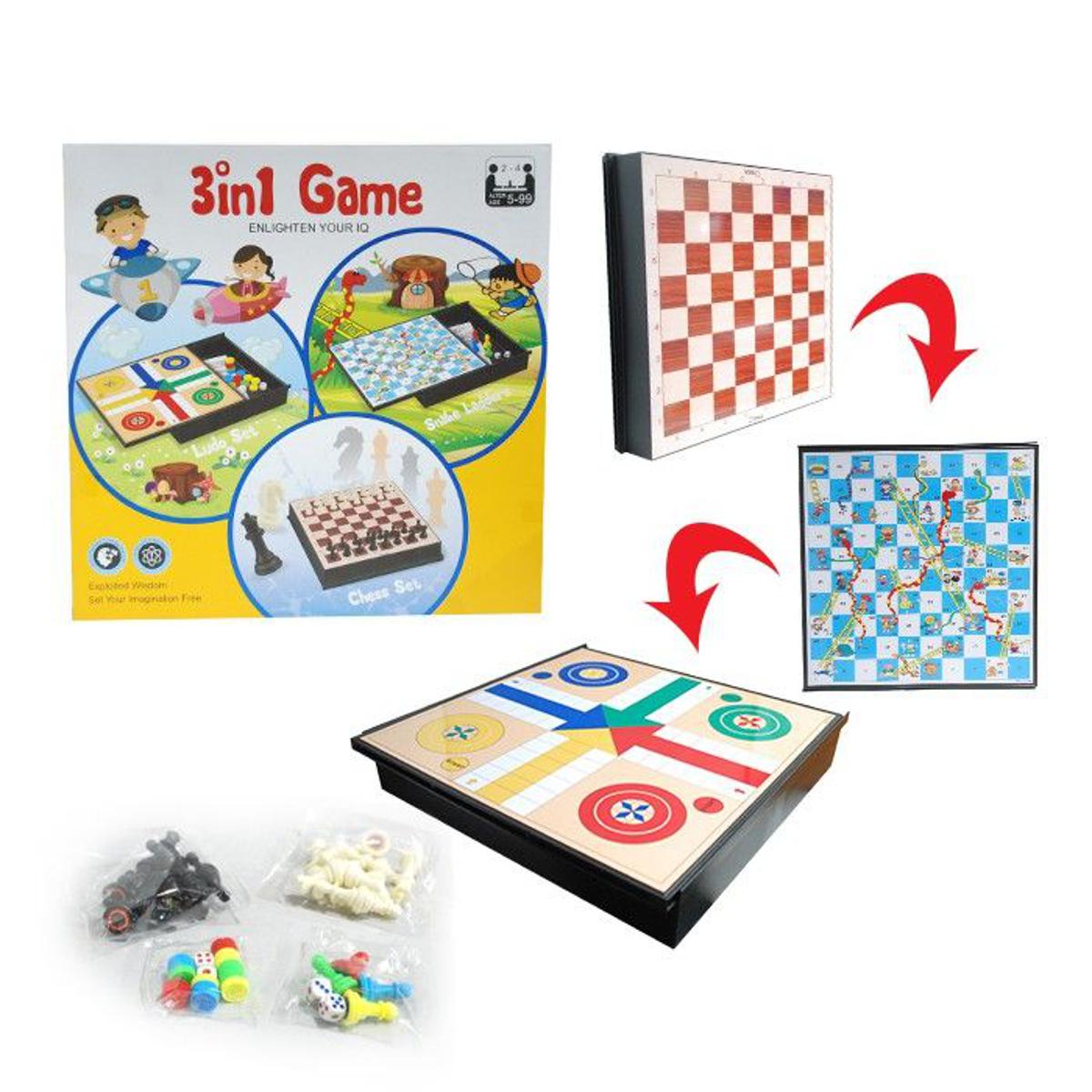 3 in 1 Board Game Magnetic Ludo and Snake Ladders and Chess