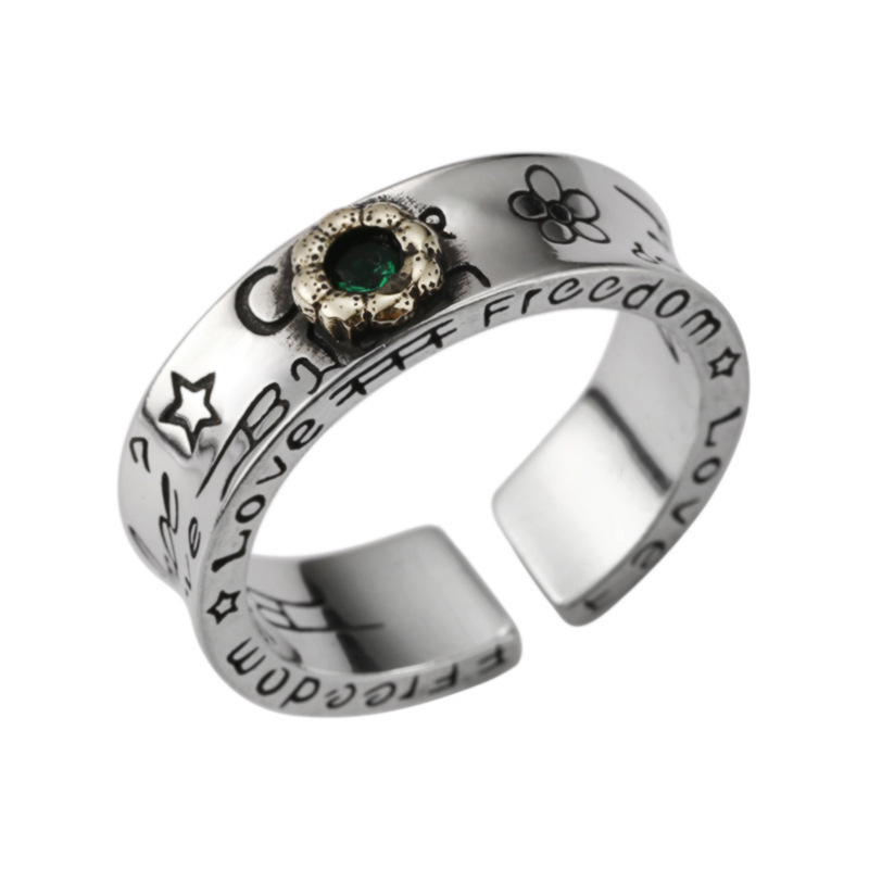 Alloy Ring Graffiti Open Men's Ring Distressed Niche Personality Simple Fashionable Adjustable Accessory for Girls
