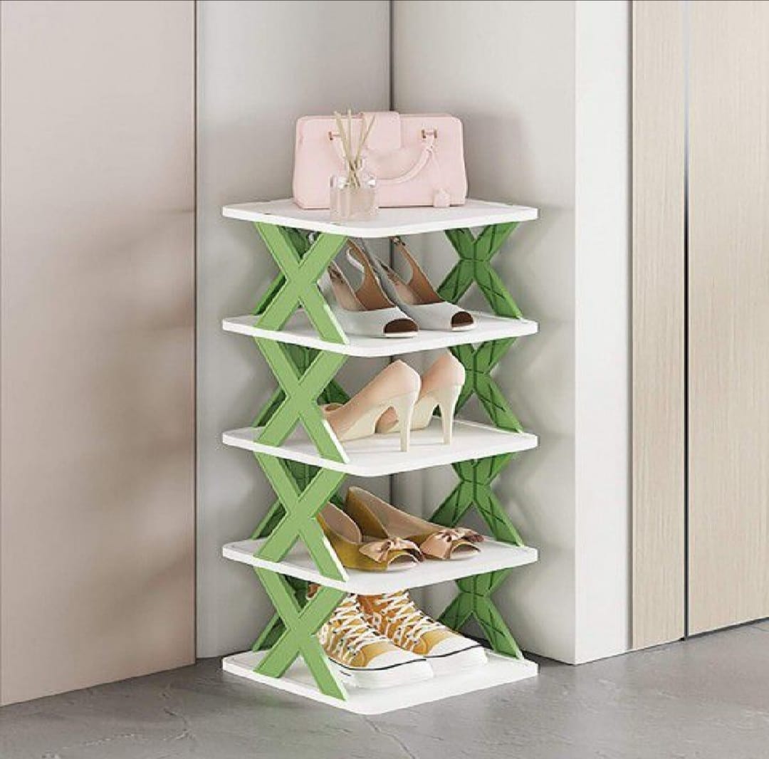 1 pcs 5-Tier Adjustable Folding Shoe Rack: Multi-Layer Plastic Organizer for Closets and Narrow Spaces