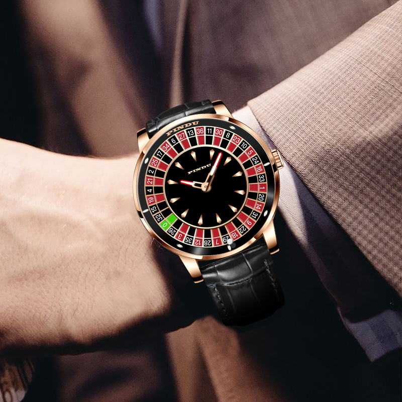 PINDU Design New Mechanical Watch NH35 Rotating Dial Las Vegas Roulette Desktop Theme Automatic Watch Men Diamond Luminous Hands. 