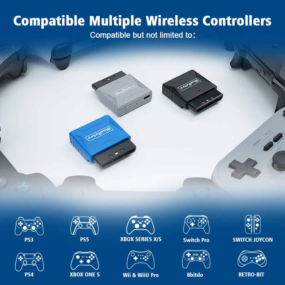 RetroScaler Mini Blueretro Receiver Adapter for PS1 PS One PS2 Compatible with 8bitdo PS4 PS5 Xbox Series X Wireless Controller. 