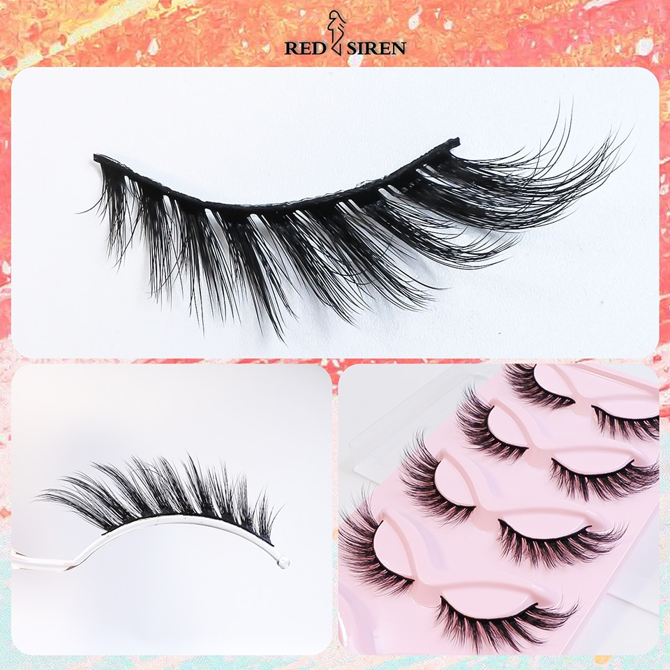 RED SIREN Eyelashes Makeup Winged Cat Eye Lashes 5/10 Pairs Soft Natural Eye Lashes. 