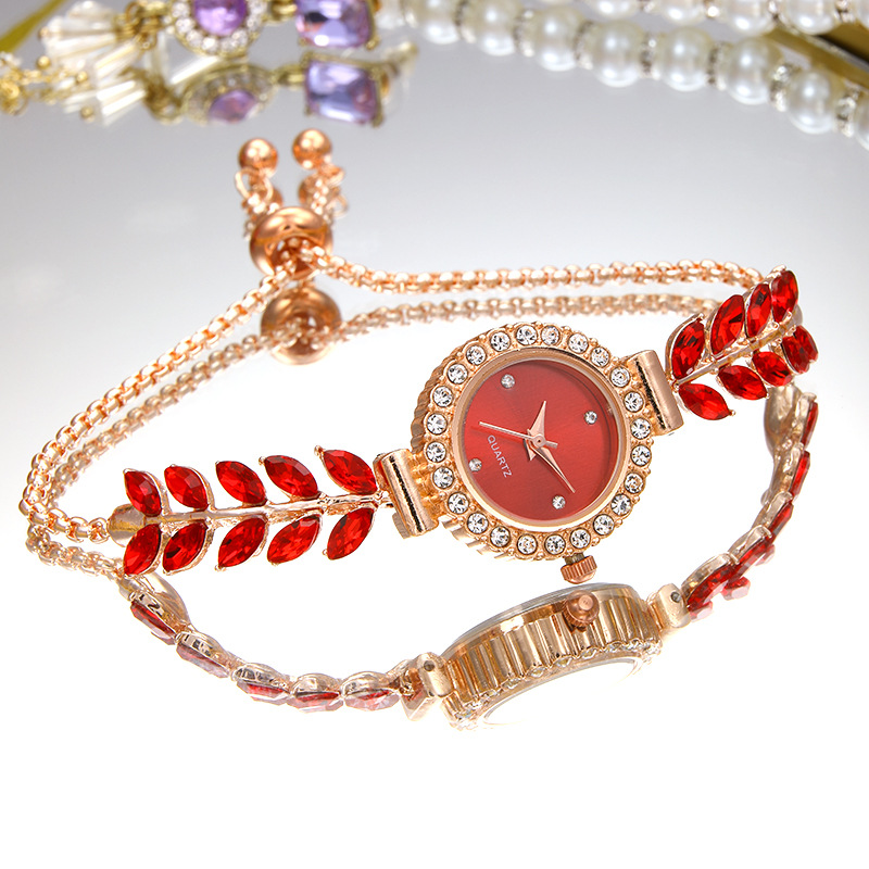 Light Luxury Small Green Watch Women's Quartz Watch round Diamond Bracelet Watch Colorful Fashion Retro High-End Jewelry Watch
