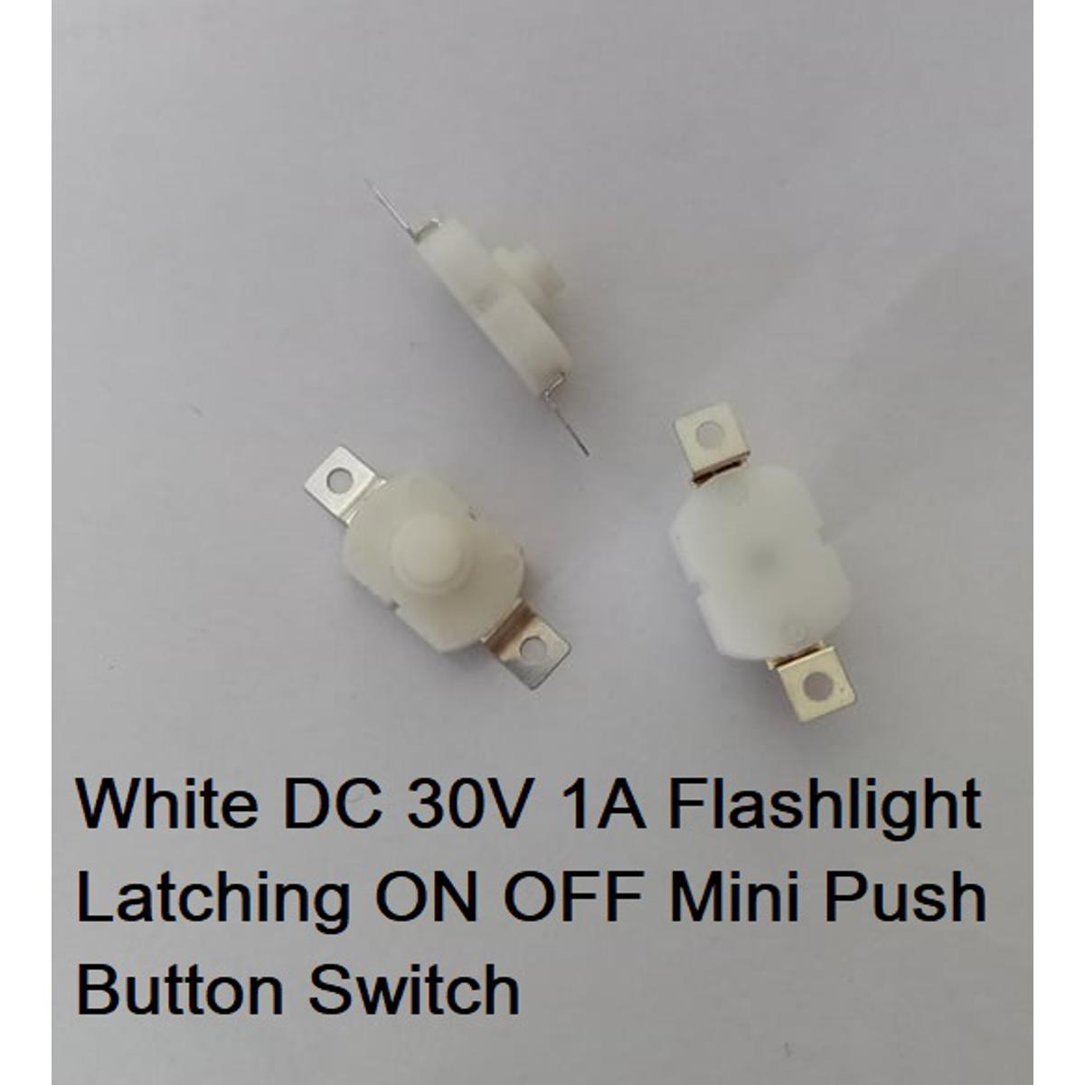 White 5Pcs DC 30V 1A Switches Flashlight Latching ON OFF Mini Push Button Switches 17x12x9.5mm For Table Lamp Flashlight Button LED Torch Light Bulbs DIY