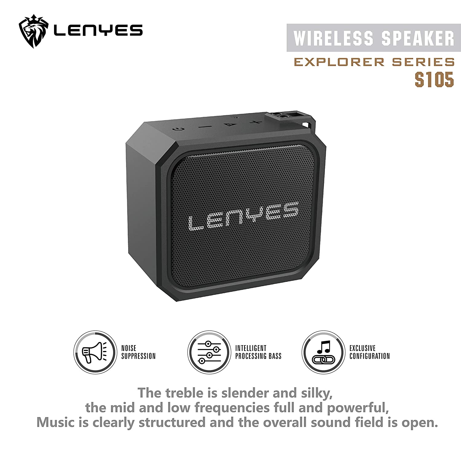 LENYES S105 Military Grade IPX7 Waterproof Bluetooth Speakers, TWS Full Range Loudspeaker Shockproof & Dust-Proof Multiple Protection, Build-in Lithium Battery (Black). 