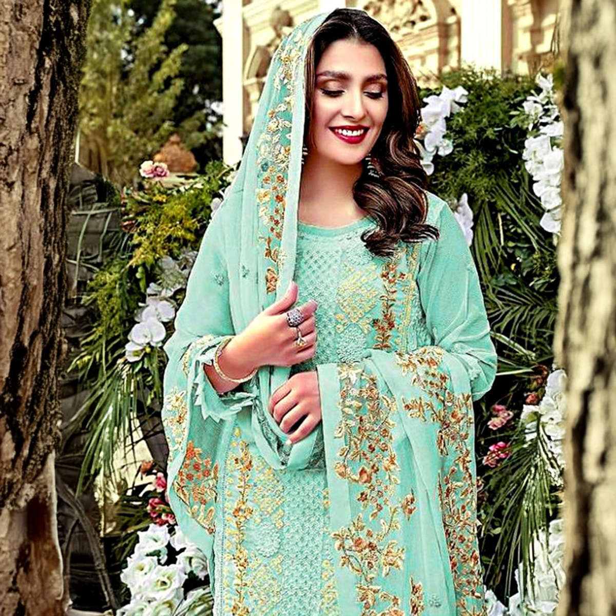 Latest Georgette Paste Color Dress - Computer Embroidery Work - Free Size Exclusive Designer Collection - Suitable for All Occasions and Seasons. 