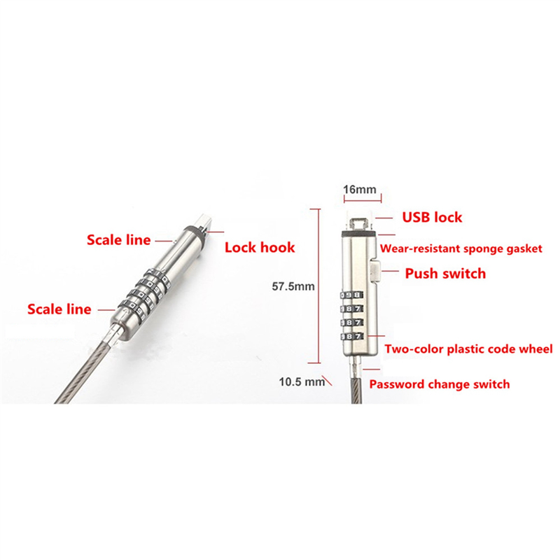 TWEXQNY 4X 4 Digital Universal Lock USB Laptop Security Cable Lock for Computer