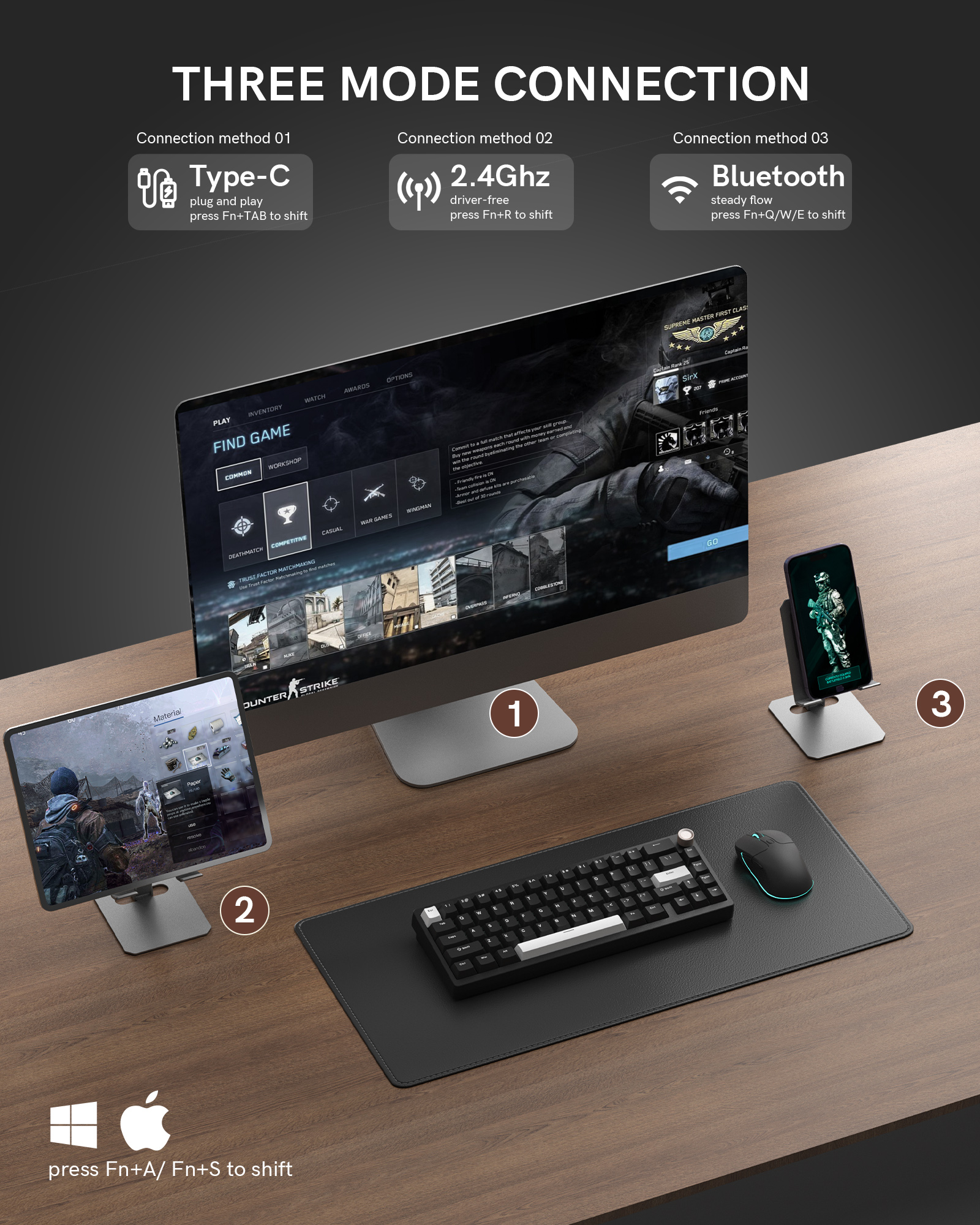 Womier SK65 65% Tri-Mode Aluminum Alloy Shell Black Hot Swap Gaming Mechanical Keyboard RGB Wireless Gasket Mounted Keyboard. 