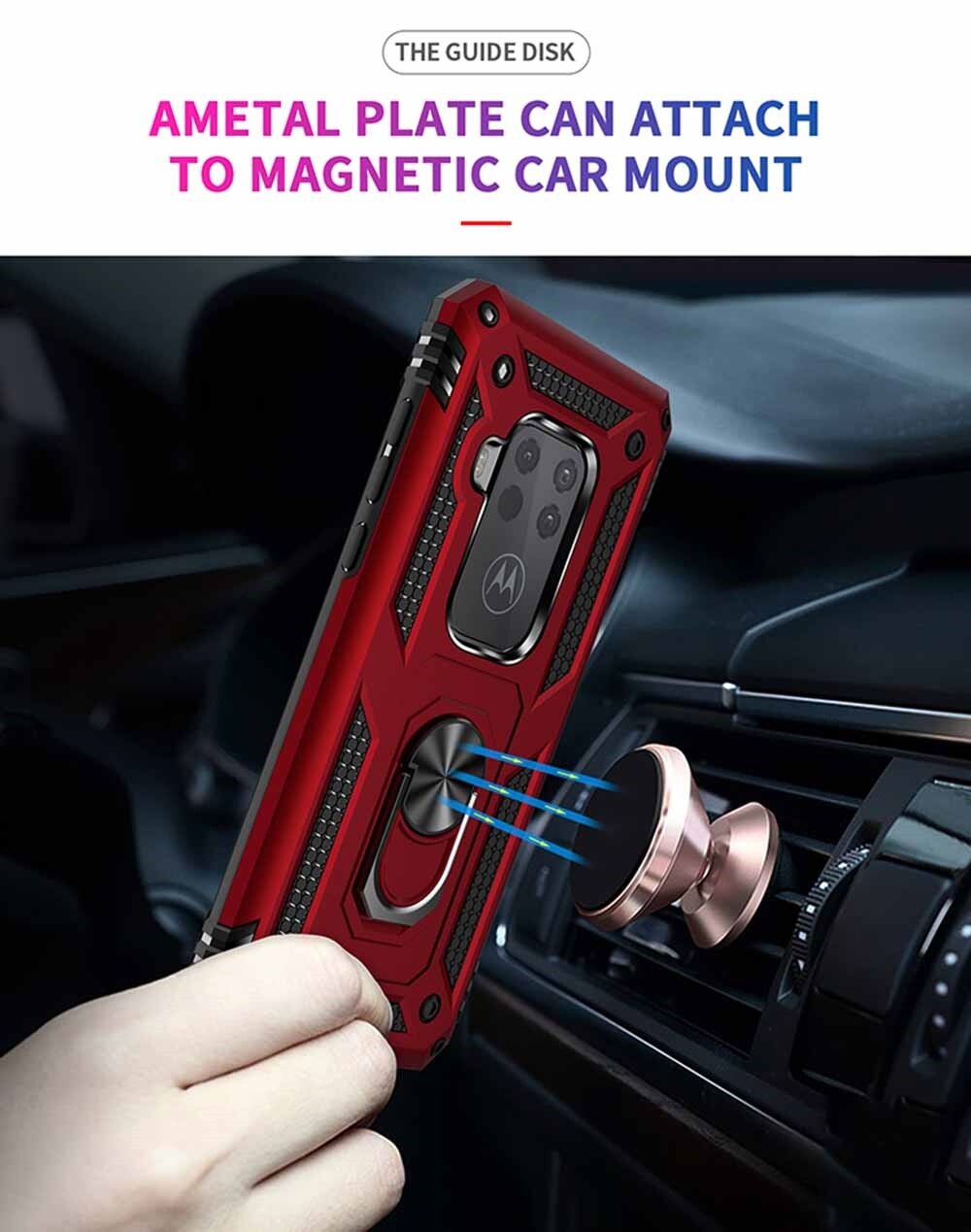 xprmy for Motorola One Zoom/One Pro phone Case Luxury Armor Shockproof TPU PC 2 in 1 360 Degree Rotating Holder Ring Back Cover. 