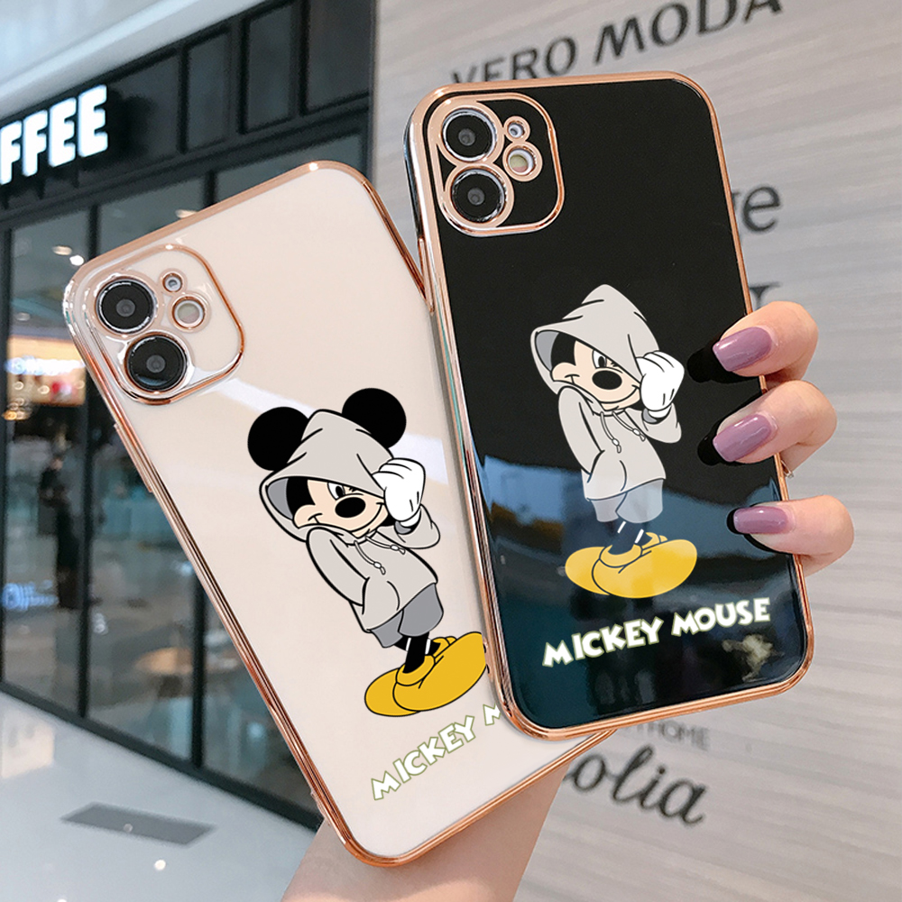UCUC for Huawei Y7 2019 Y7 Prime 2019 Back Cover + Free Lanyard Hoodie Mouse Luxury 6D Plating Case Side Pattern Soft Silicone Square Phone Cases. 