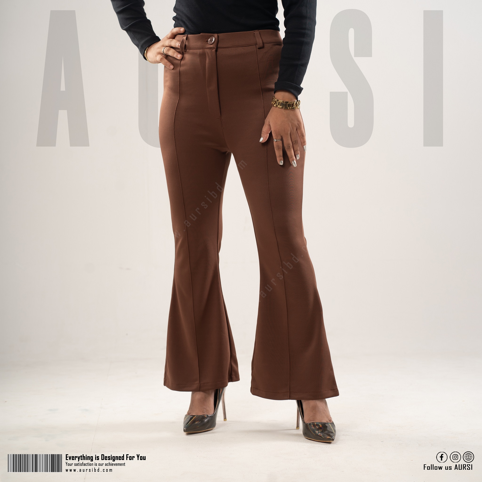 AURSI Bell Bottom High Waist Ladies  Flare Pant | Interlock Polyester Spandex Fabric - Stretchable. 