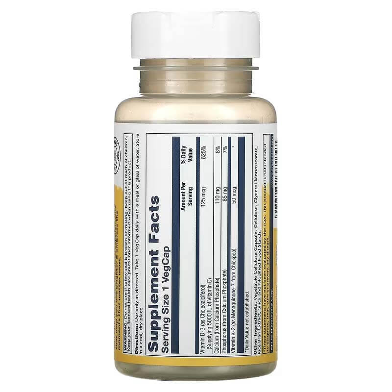 SOLARAY Vitamin D3 K2 - 60 Veg Capsules, Bone Health and Immune Support Supplement - With 5000 IU Vitamin D as Vit D3 and 50 mcg Vitamin K2 as Menoquinone MK7, Made Without Soy, USA. 