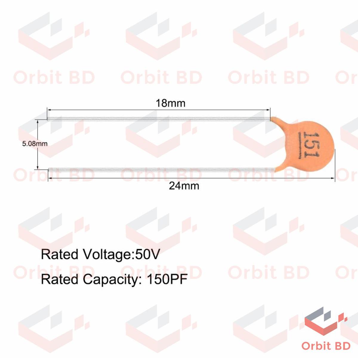 25Pcs- 150pF Capacitor Mini Ceramic Capacitor 151 150pF 50V Ceramic Disc Capacitor Non-Polarized Through Hole For Electrical Circuitry & Parts