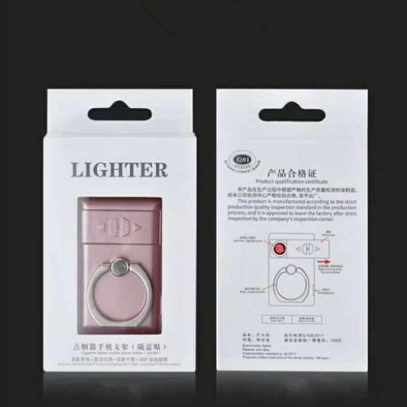 Mobile Ring Holder+USB Lighter 2 in 1 Rechargeable Flameless Ring Lighter Windproof Metal Finger Grip 360 Degree Rotation. 