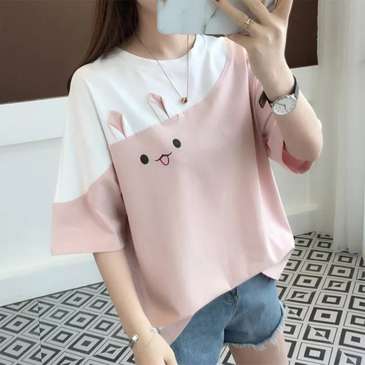 Women Cute tops t shirt korean clothes girl kawaii t-shirt white pink loose  o-neck fashion tshirt summer 2020 new top ropa mujer: Buy Online at Best  Prices in Bangladesh 