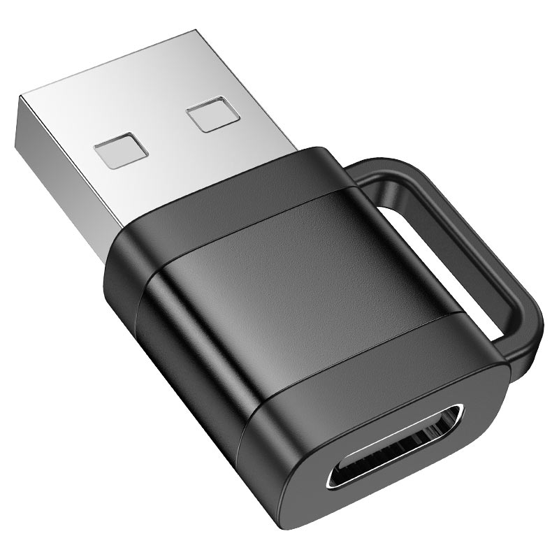 HOCO UA31D Portable adapter for USB-A male to Type-C female, supports USB2.0 data transfer, supports fast charging USB Male to Type C Female OTG Adapter Converter - Black. 
