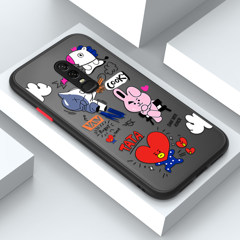 Jizetin for OnePlus 6 Cover BTS Animation Image Soft Edge Frosted Transparent Phone Case