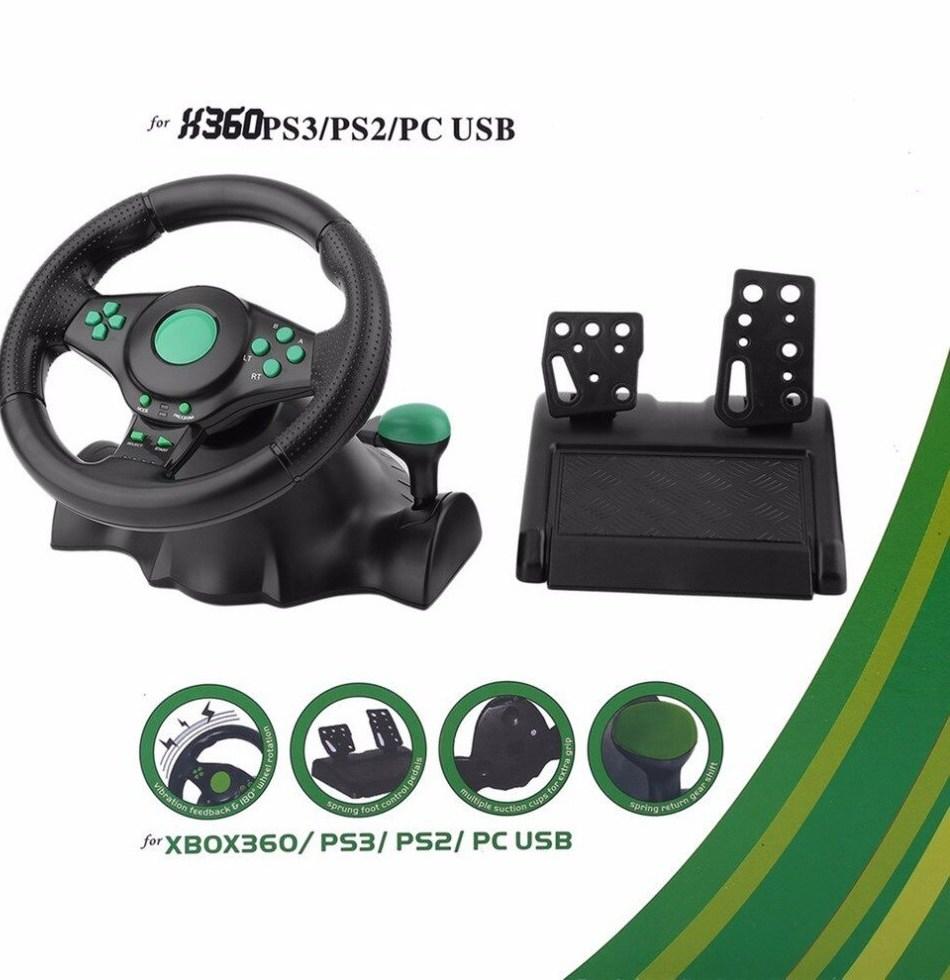 Gaming Vibration Racing Steering Wheel With Pedals Car Steering Wheel For  PS3,PS2, PC USB. 