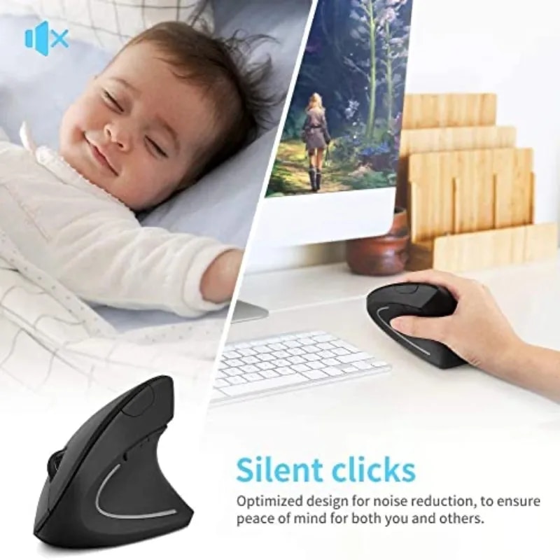 3 DPI 2.4G Wireless Vertical Mouse White /black 6 Buttons Mouse for Windows/Mac/Chromebook/Linux/Notebook/Laptop/Computer. 
