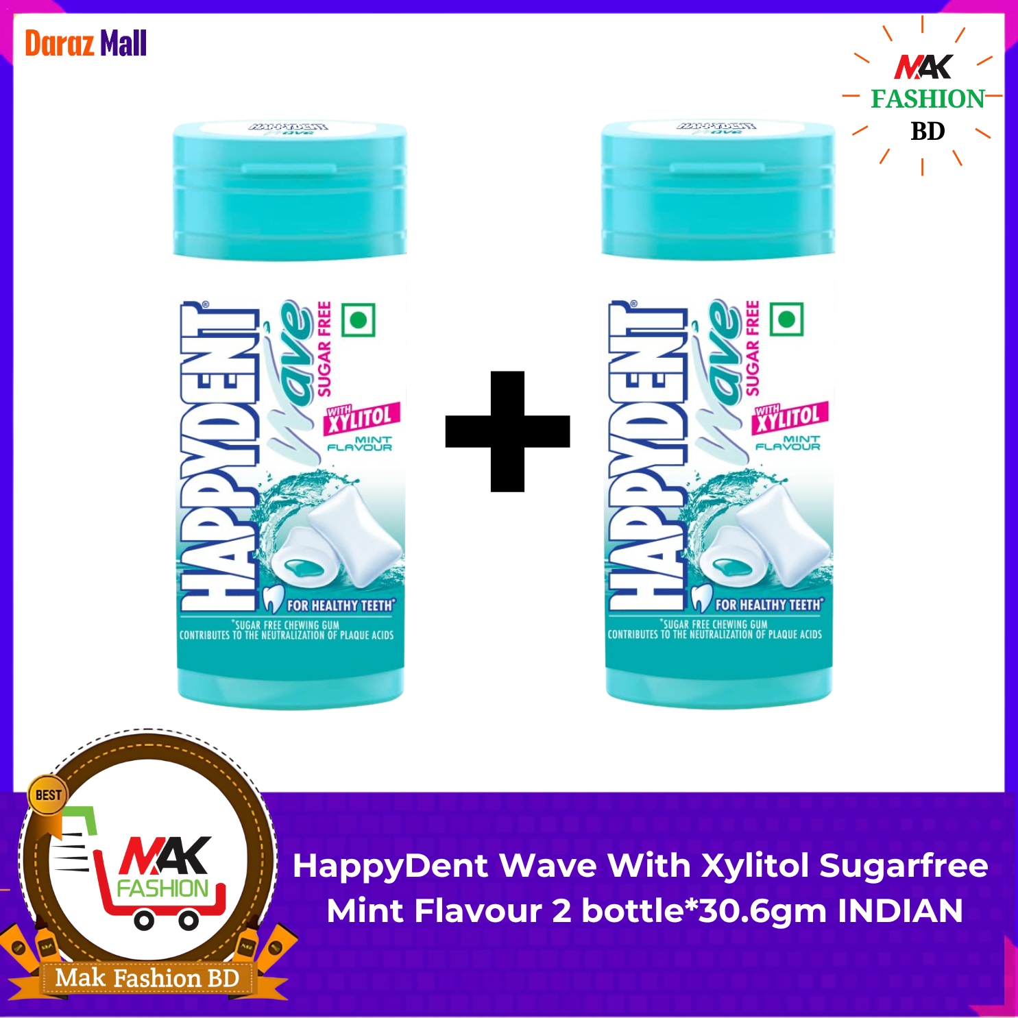 HappyDent Wave With Xylitol Sugarfree Mint Flavour 2 bottle*30.6gm INDIAN
