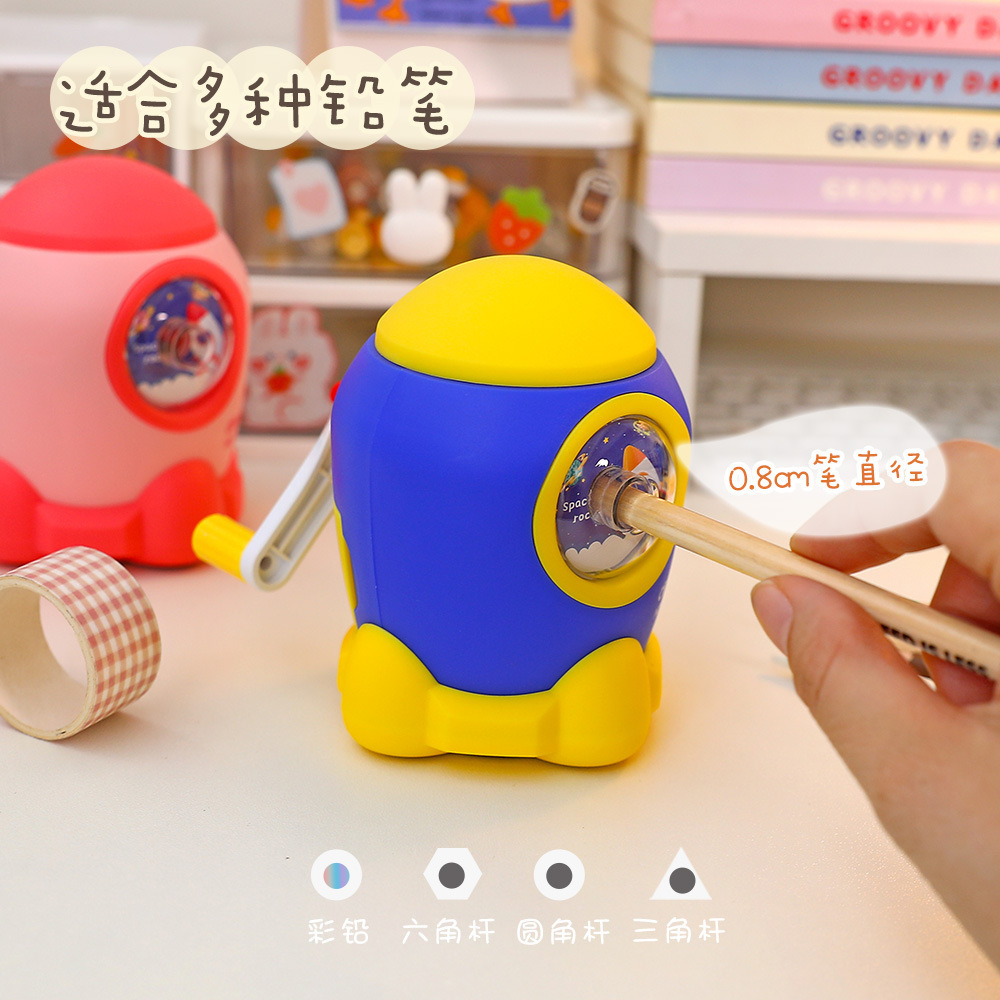 Rocket pencil sharpener for elementary school students, cute cartoon children, multifunctional drill sharpener, rotary planer pen machine. 