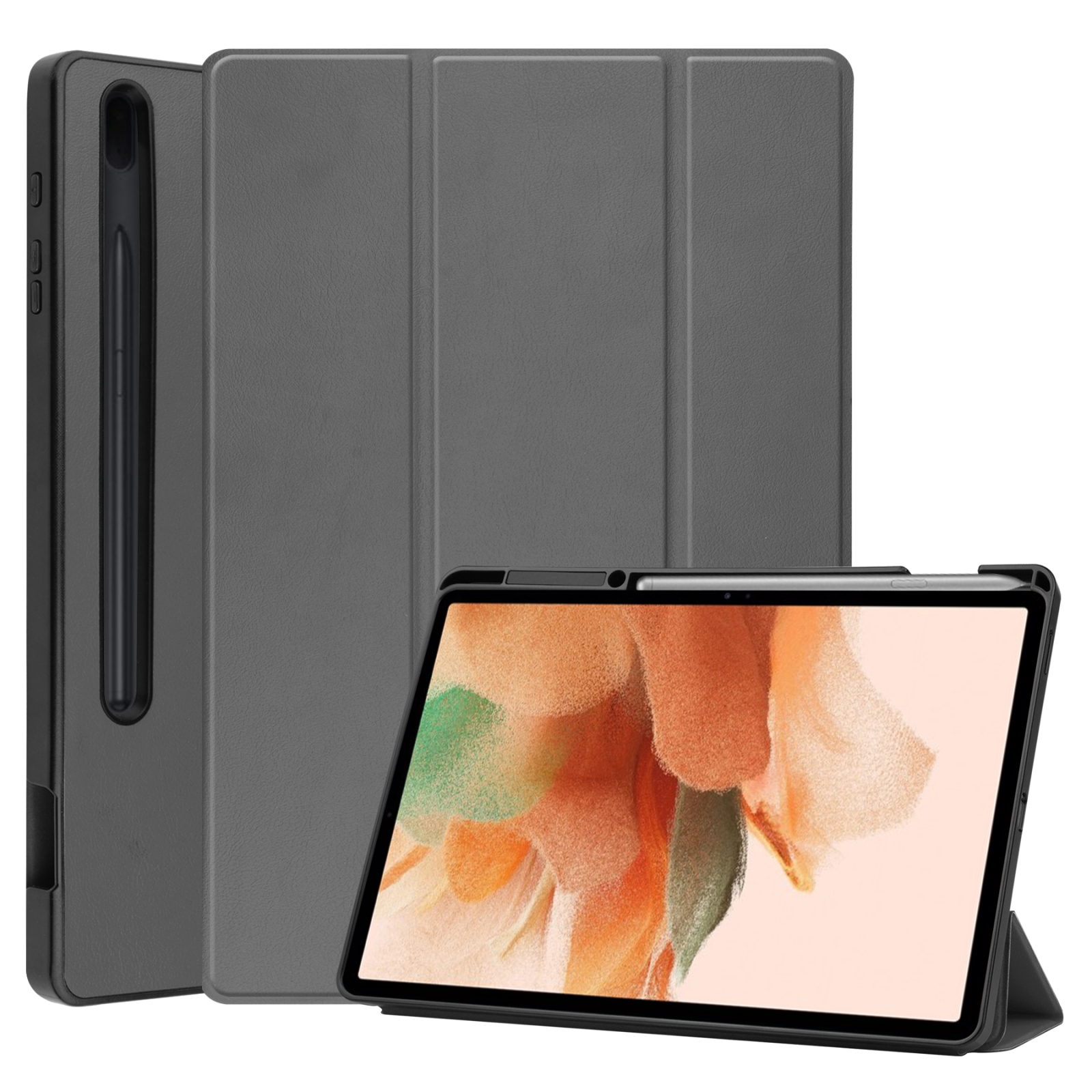 (New)For Samsung Galaxy Tab S7 Lite T730 / T735 / Tab S7 FE T736 Pure Color Horizontal Flip TPU + PU Leather Case with Three-folding Holder & Sleep / Wake-up Function & Pen Slot(Black)