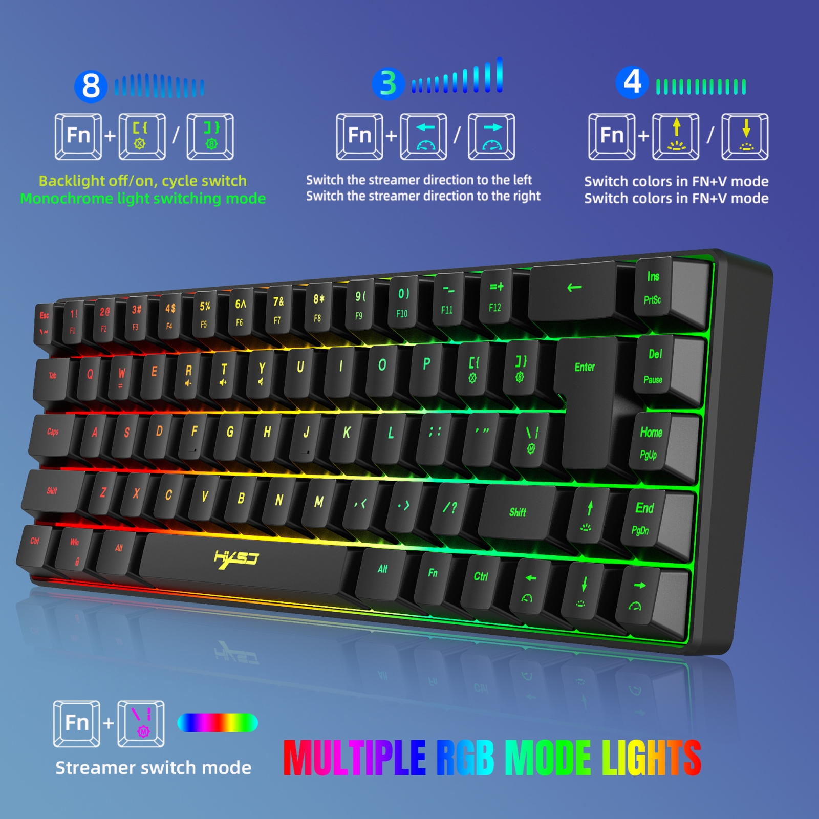 （COD Available)HXSJ V200 Wired RGB Backlit Mechanical Keyboard 68 Key Caps, Cable Length: 1.7m. 