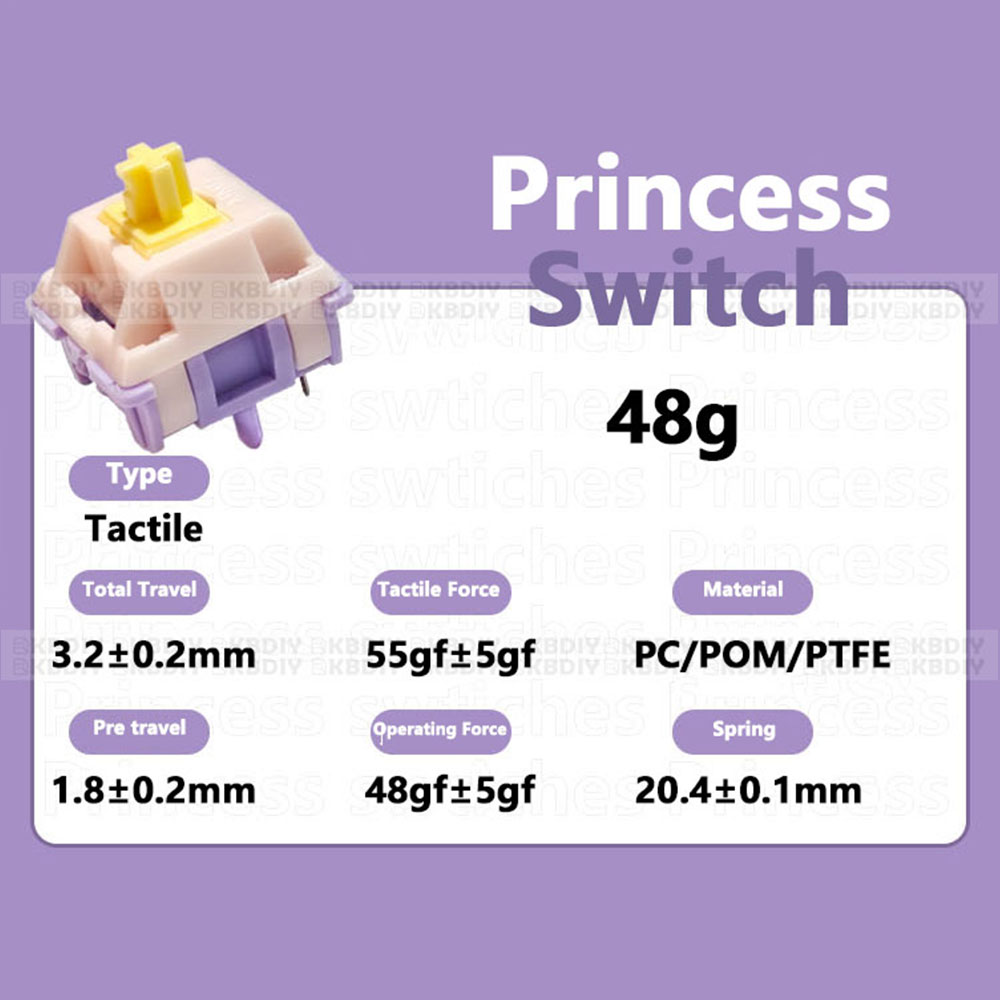 MMD Princess V3 Switch Linear Tactile 38/45/53/48/60g HIFI Sound Mechanical Keyboard Switches POM PTFE Material Custom DIY 5Pins. 