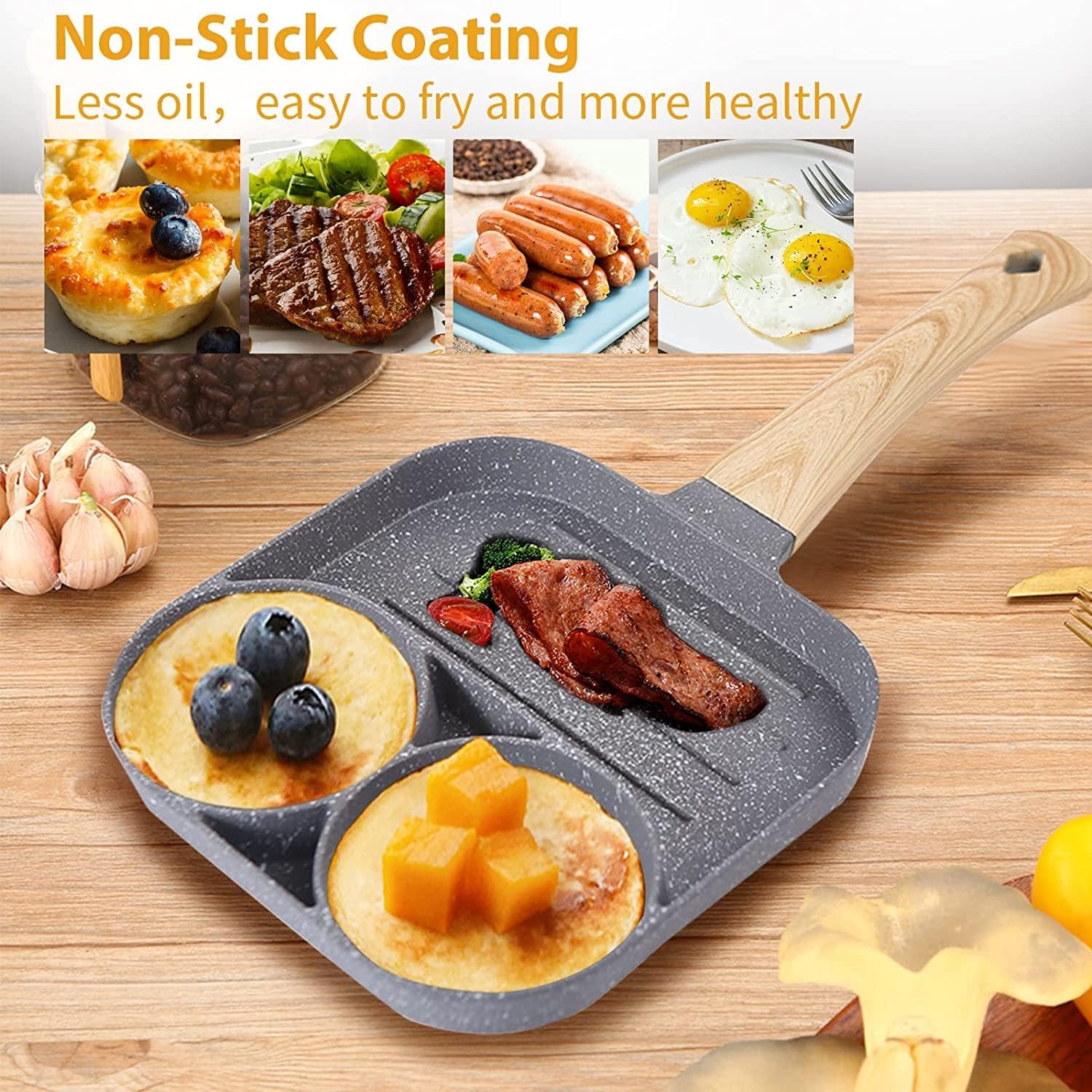 Multi-Purpose Pancake Pan, 3 Holes Frying Pan, Non-Stick Fried Egg Pan, Eye Pan, Fried Egg Pan, You Can Not Only Fry Eggs, But Also Grilled Sausage Steak Roasting Poa-Free. 