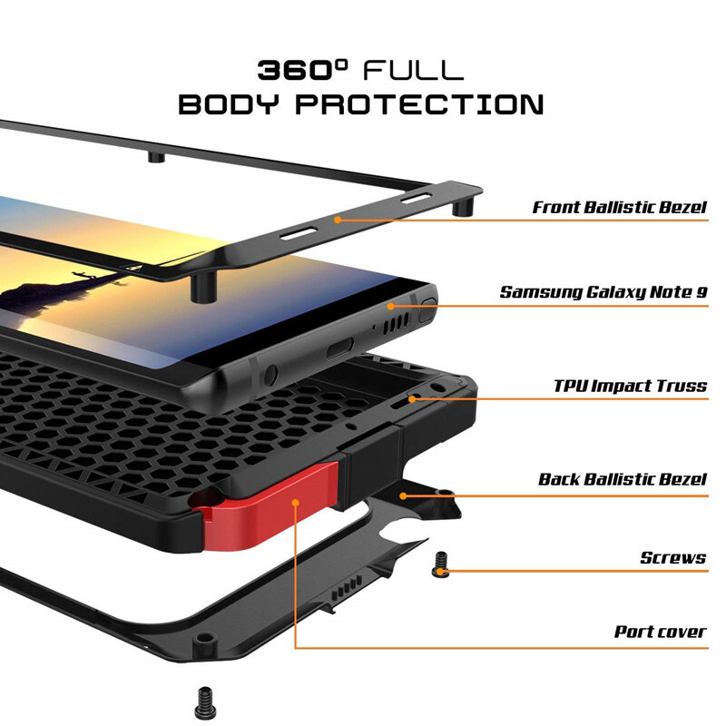 R-JUST for Samsung Galaxy S22 Ultra S21+ S20 Plus S10+ S10E S8+ S9+ S6 S7 edge Heavy Duty Protection Doom armor Metal Aluminum phone Case for Samsung Galaxy Note 20 Ultra Note 10+ Note 9 Note 8 Cover. 