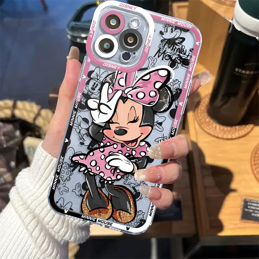 Disney Mickey Minnie Mouse Case for Apple iPhone 8 12 Mini 13 Pro Max 11 15 Plus 7 X XS SE XR 14 Pro Cover Clear Silicone. 