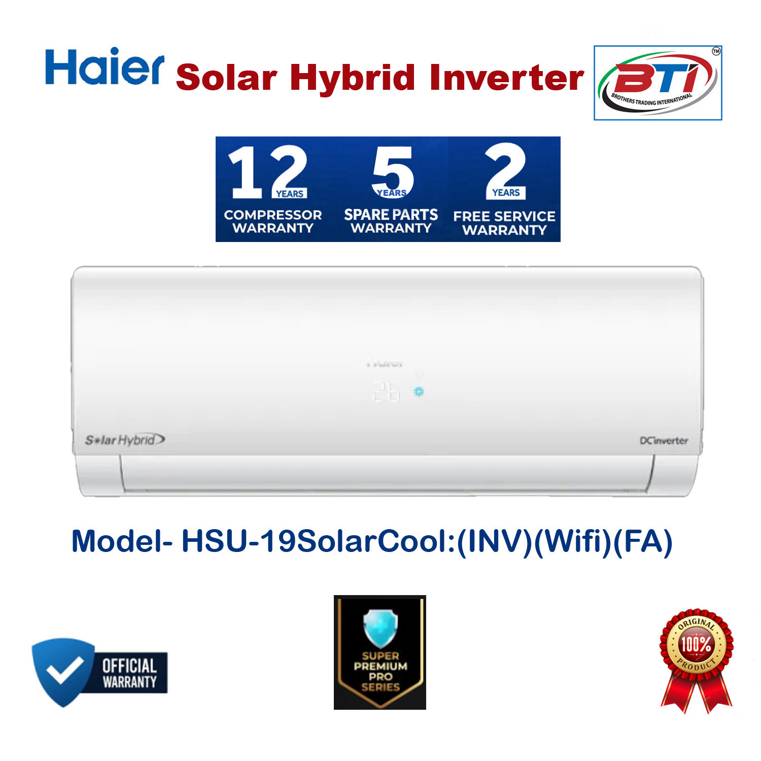 Haier 19Solar Hybrid Inverter Model- HSU-19SolarCool (INV)(Wifi)(FA)