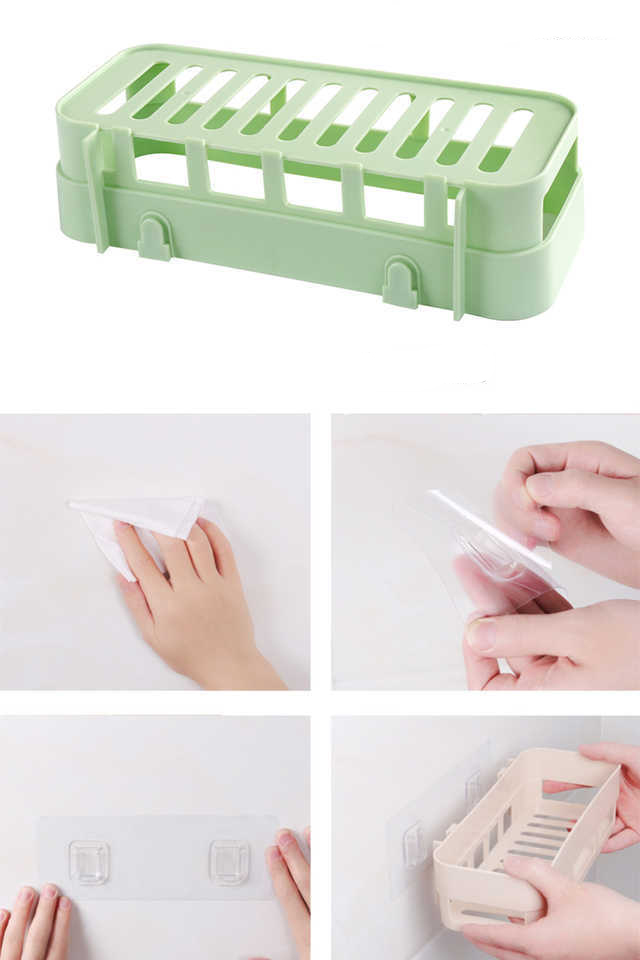 Bathroom Kitchen Rack Adhesive No Drilling Plastic Shower Caddy
