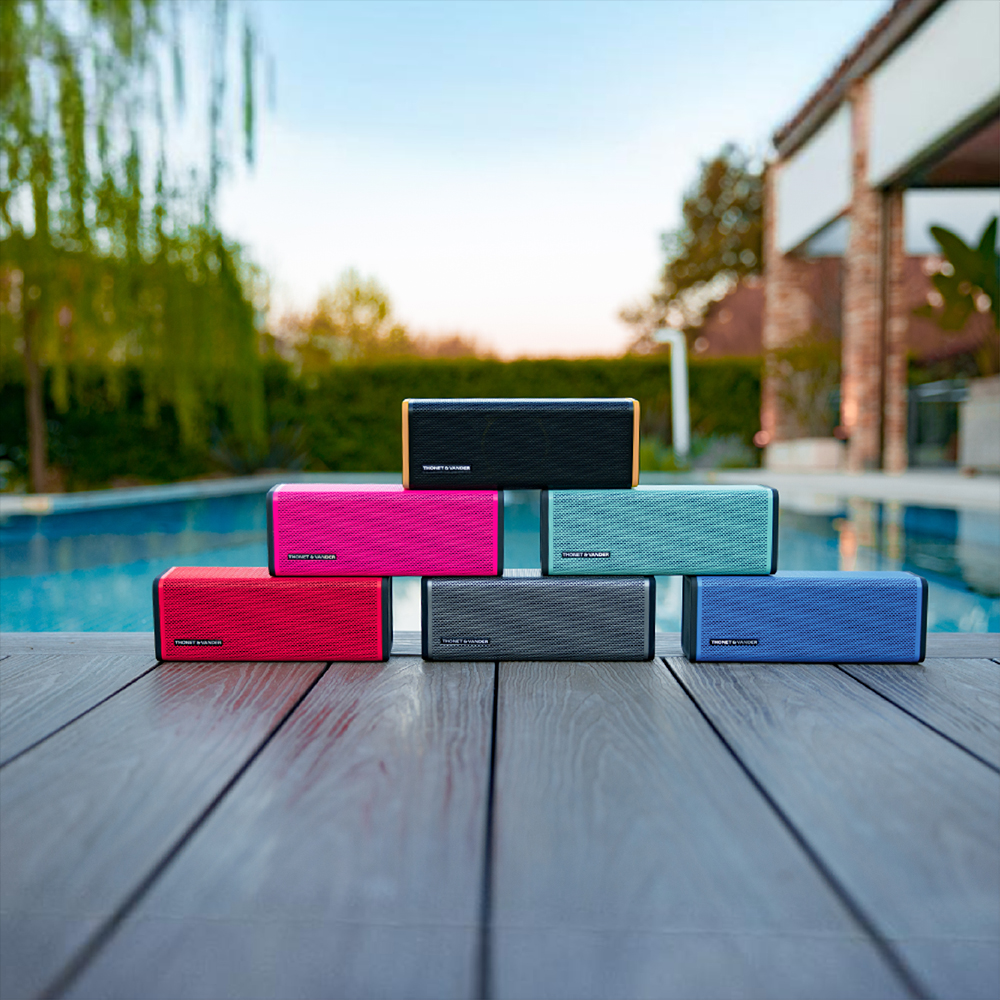 Thonet & Vander Frei Portable Bluetooth Speaker - Teal/Red/Black & Yellow - Output Power: RMS 16W -  Connectivity: Bluetooth, AuX, Built-in Mic - Waterproof IPX4 - 8 Hours Playtime - pORTABLE sPEAKER. 