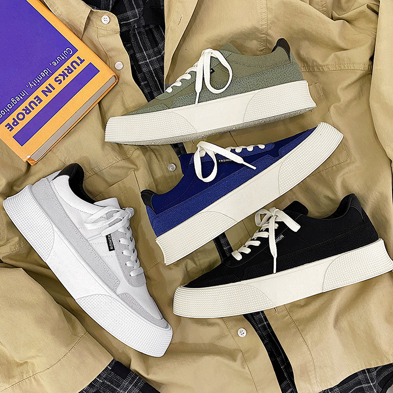 2023 Spring New Men's Shoes Street Shooting Niche Canvas White Shoes Low-Top Platform Hight Increasing Board Shoes Men's One Piece. 