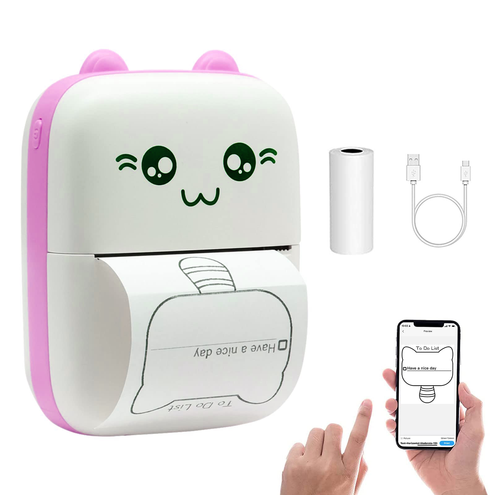 Portable Mini Printer | Compatible with iOS & Android | Wireless Bluetooth Thermal Printing | Great for Printing Text Messages,. 