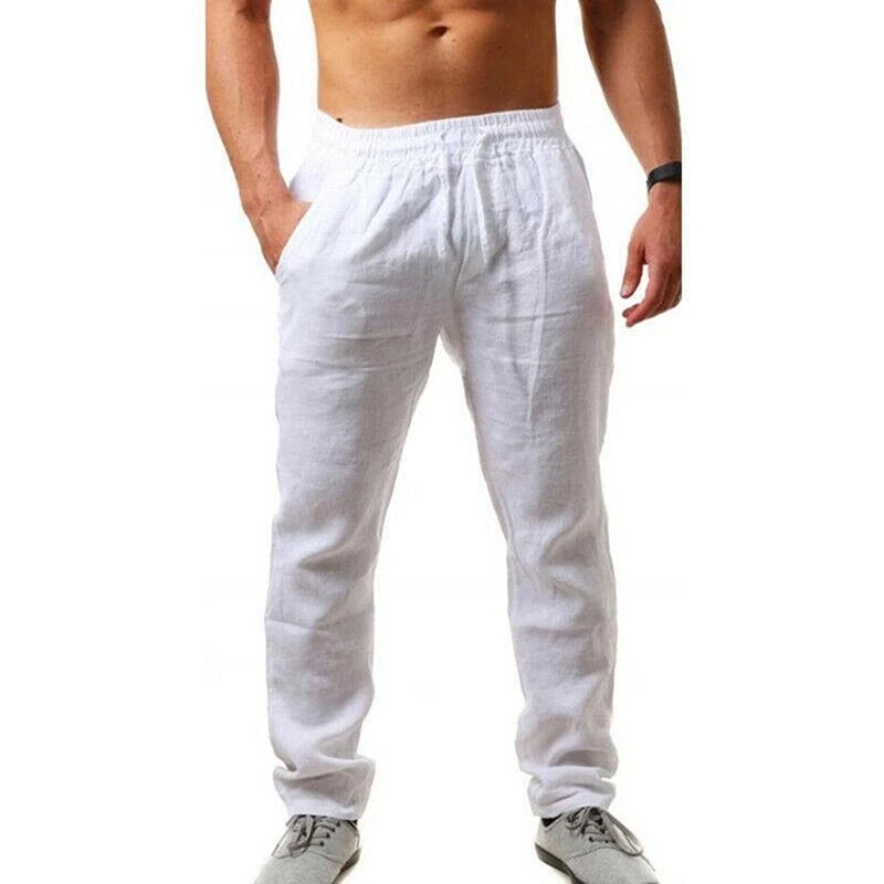 Men lyester Trousers Summer Pants 3XL Casual Male Solid Elastic Waist Straight Loose Pants Plus Size. 