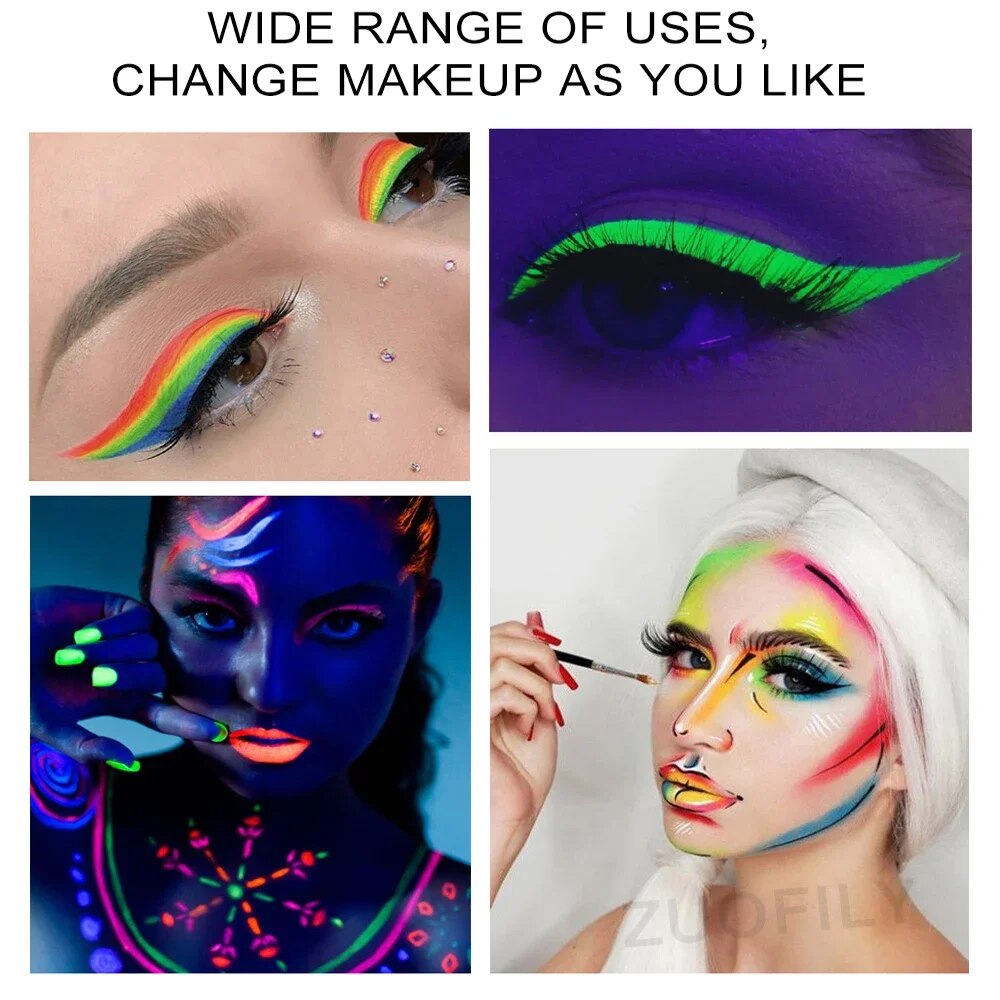 Water Activated Eyeliner UV Light Neon Pastels Eyeliner Pastel-Black Light UV Reactive Eyeliner Glow in Dark Eye liner Pigment. 