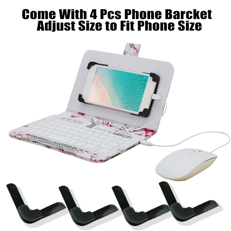 Portable Type-C/Micro-Usb Wired Phone Keyboard Mouse Set With PU Leather Cover ,Phone Keyboard and Mouse for Android With OTG Function For Online Classroom Learning Home Office Android Cellphone Keyboard. 