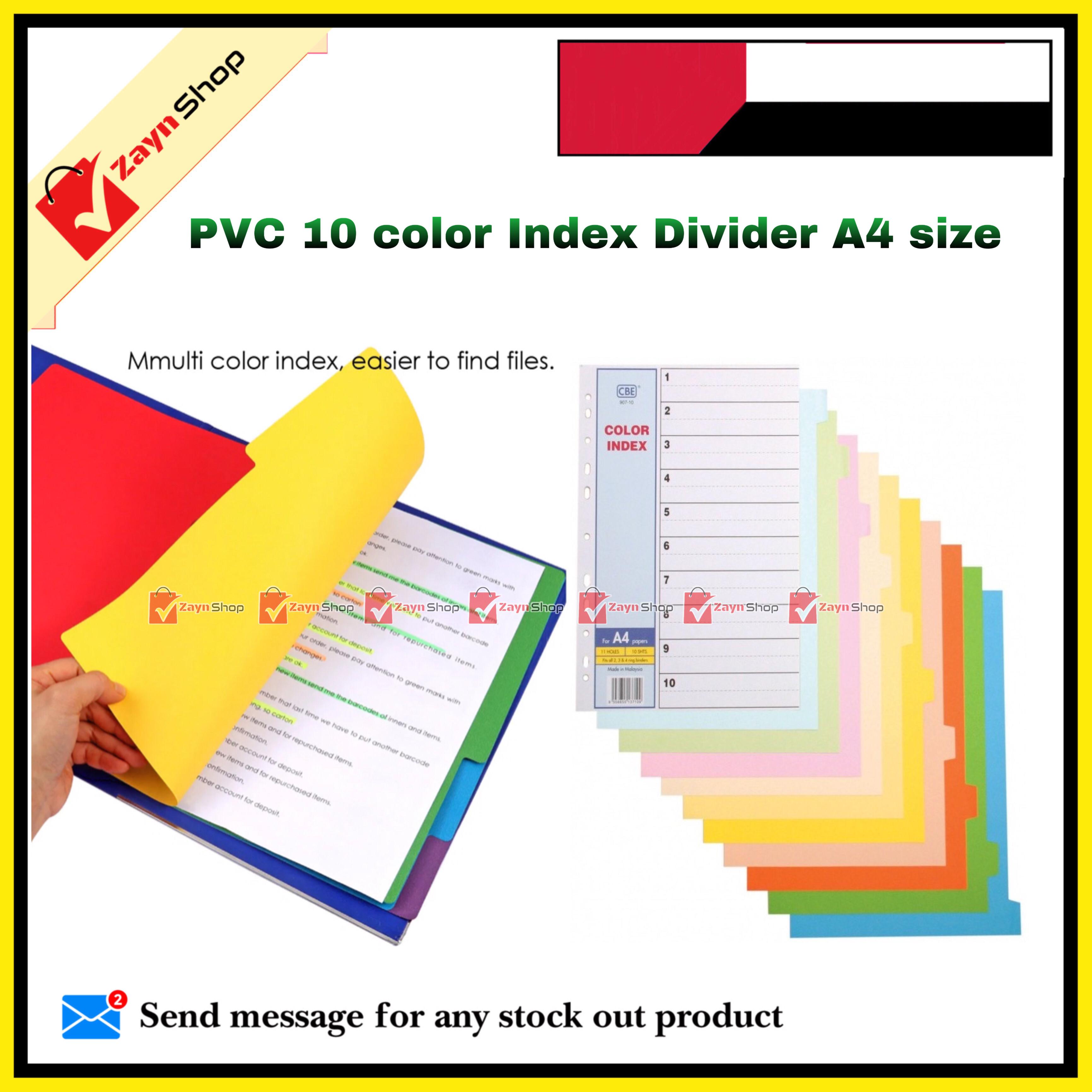 Plastic Index Divider A4 size Sheet pack of 10 colors 1 set. 