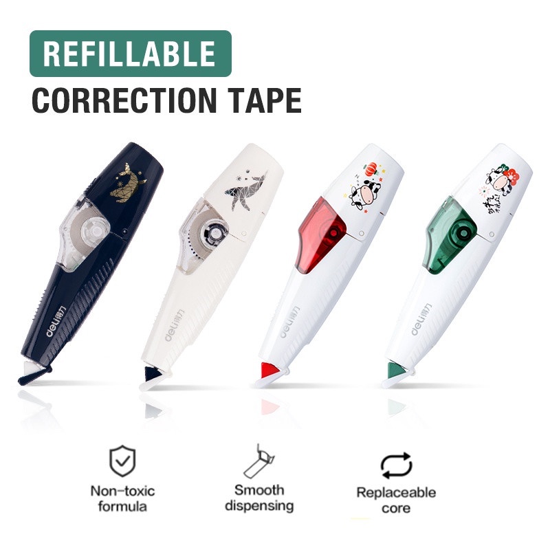 New DELI Correction Tape Refillalbe with Refill Pen hape Correction Tape tationery. 