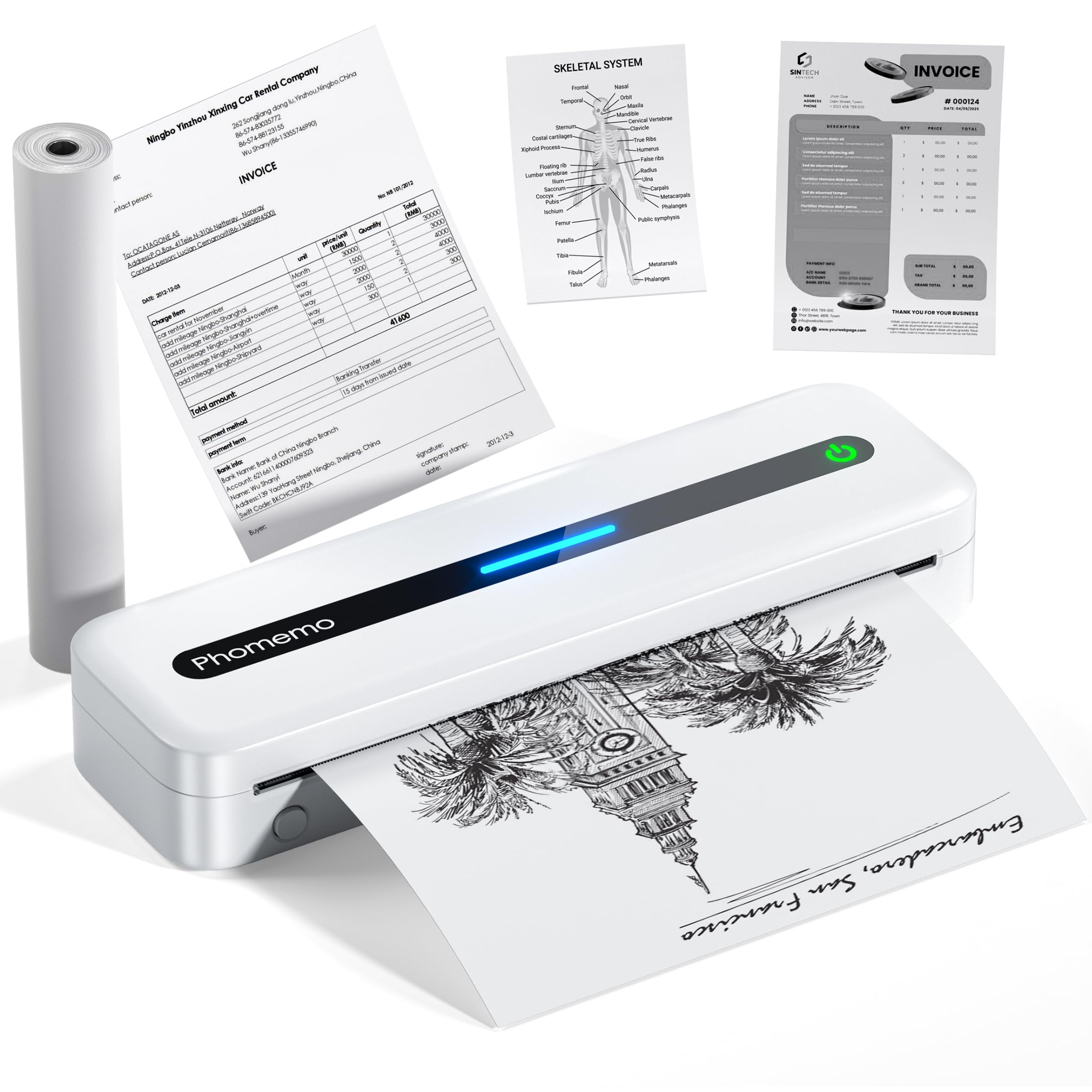 Phomemo M832 Portable Printer A4 BT Printer for Travel 300Dpi Wireless Inkless Thermal Printer Use in iOS Android Phone Laptop. 