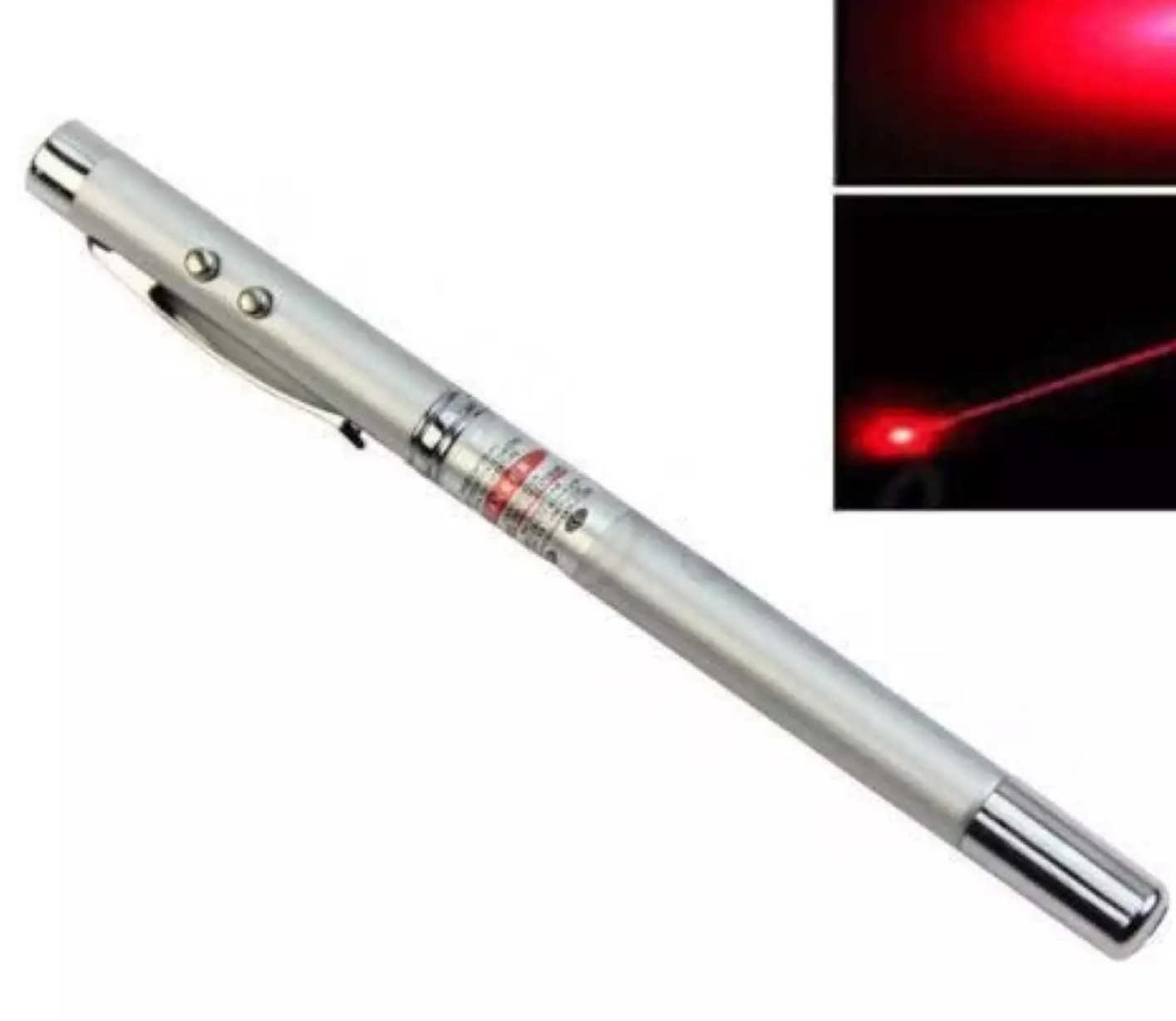 Lase.r pen MULTI FUNCTION 4 in 1 Red Lase.r Pointer LED Light Lamp Ball Pen Torch Telescopic Pointer to Teach Silver. 