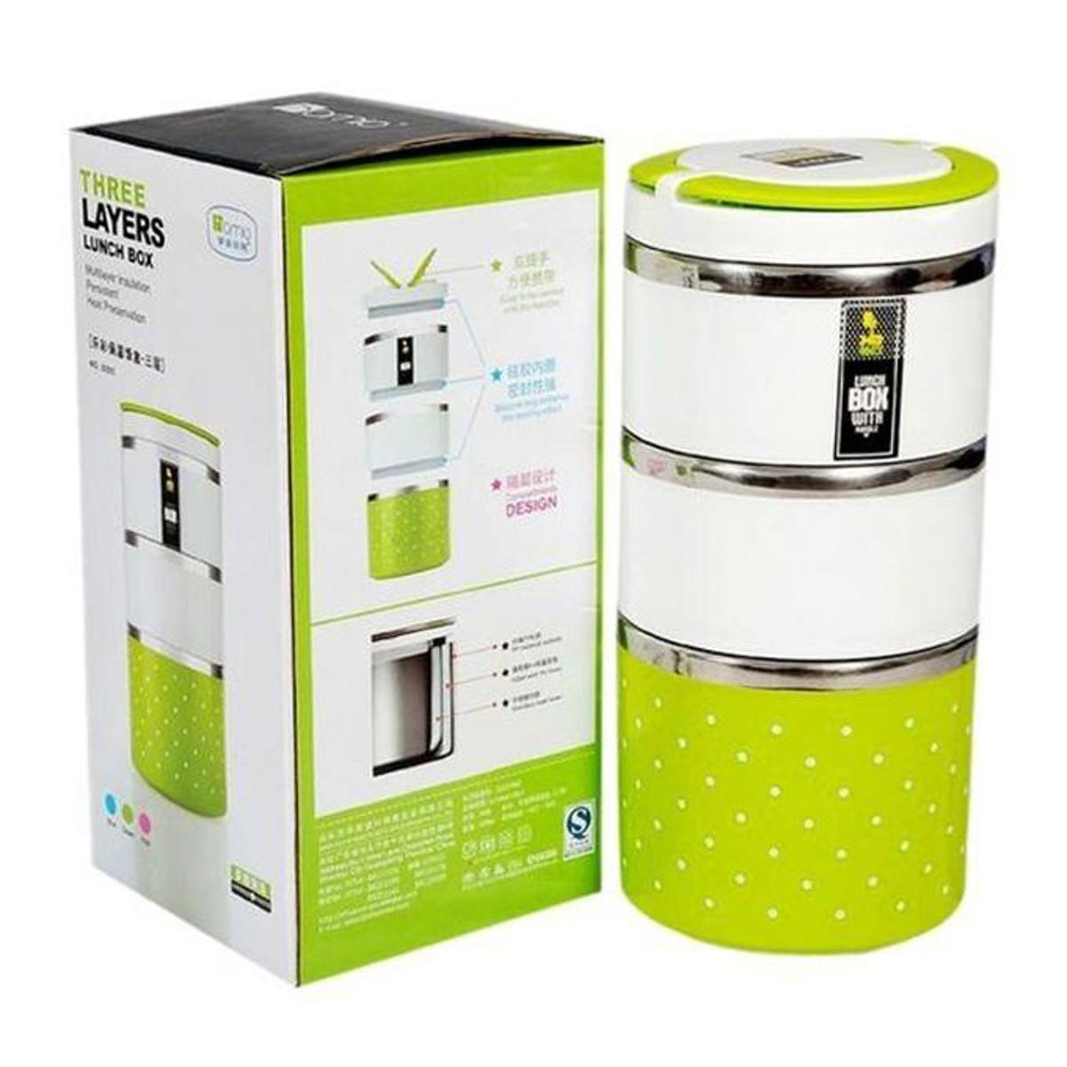 Homio 3 Layer Hotpot Lunch Box - Green and White