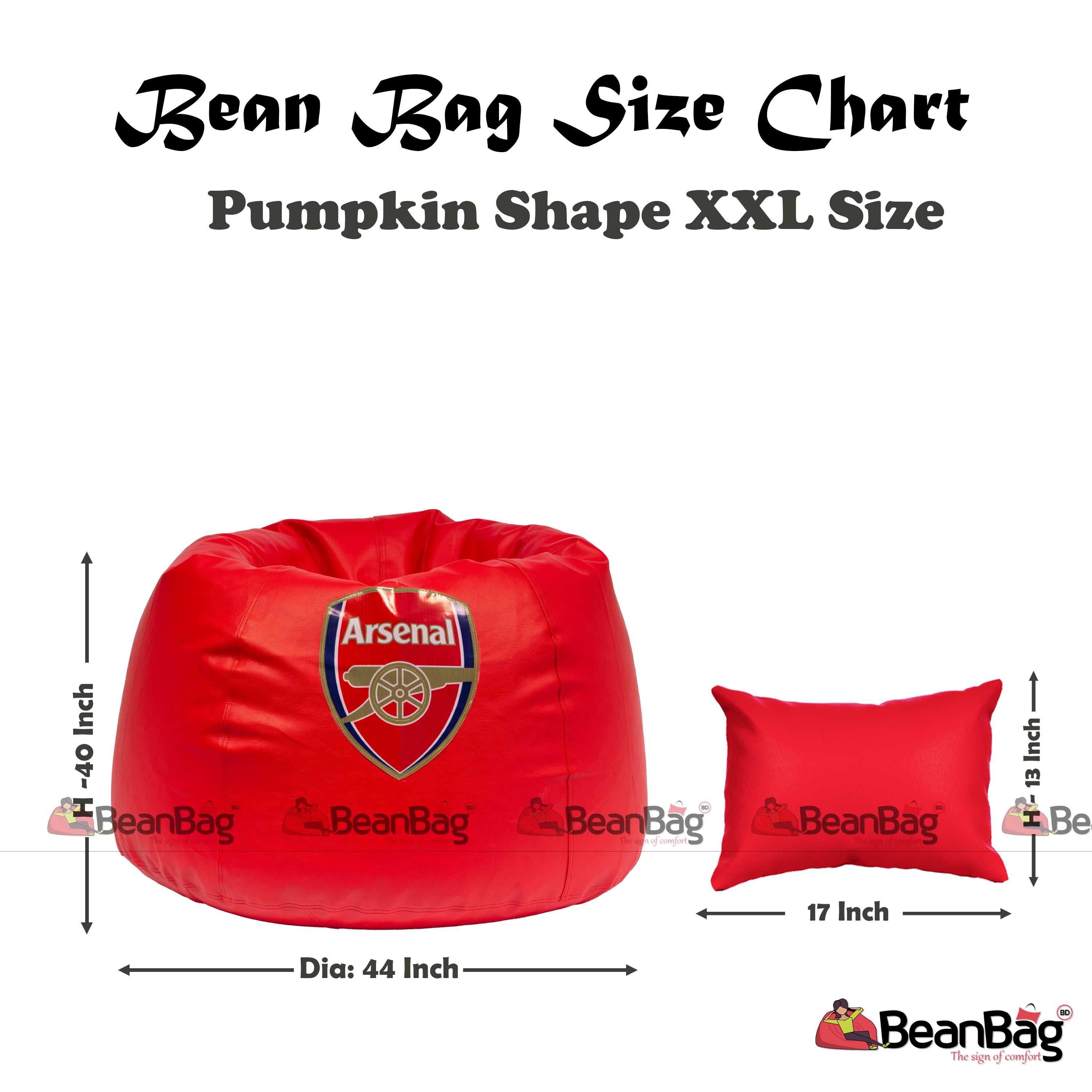 Bean Bag BD- XXL Size Round Shape with Arsenal Logo_Red Color Bean Bag Single_ Bean Bag & Pillow_Premium Quality. 
