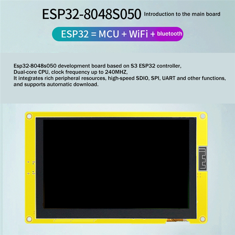 ESP32-S3 LVGL Development Board with 5 Inch LCD Display Capacitive Touch Screen Wifi Bluetooth MCU Smart Display Screen. 