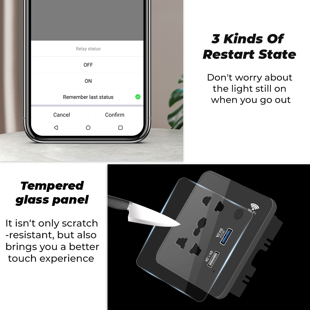 Tuya Smart Multiplug Wall Socket with USB Quick Charging. 