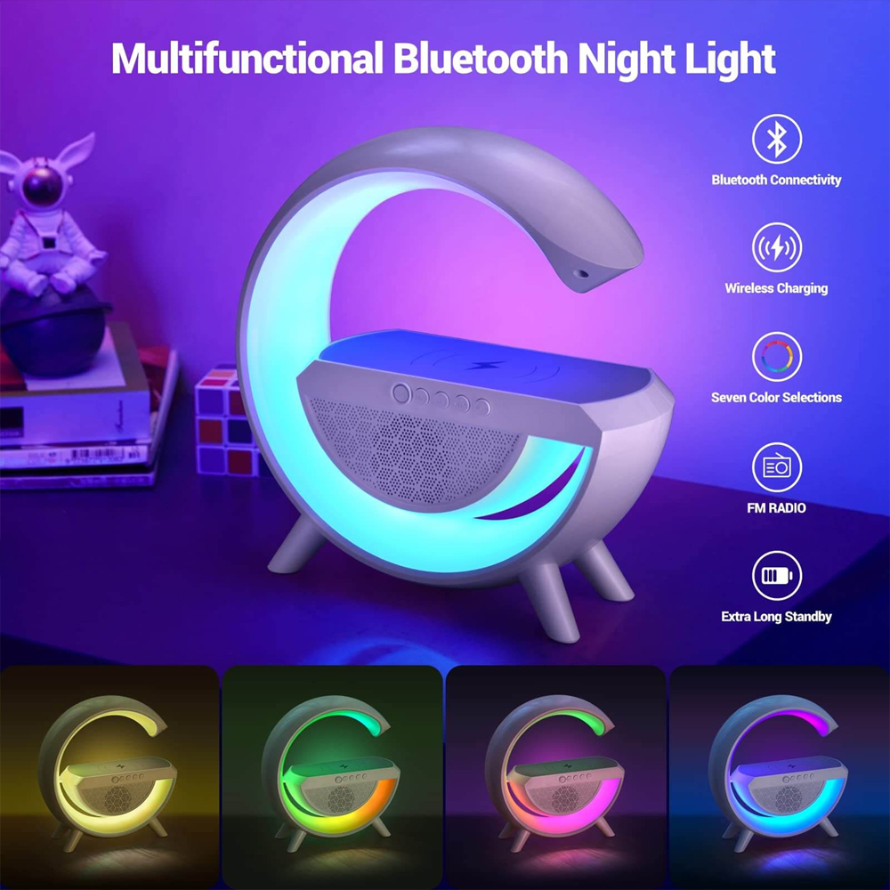 LED Wireless Charging Table Lamp Bluetooth Speaker Intelligent Atmosphere RGB Light Bluetooth Speaker With Wireless Charging BT 2301. 