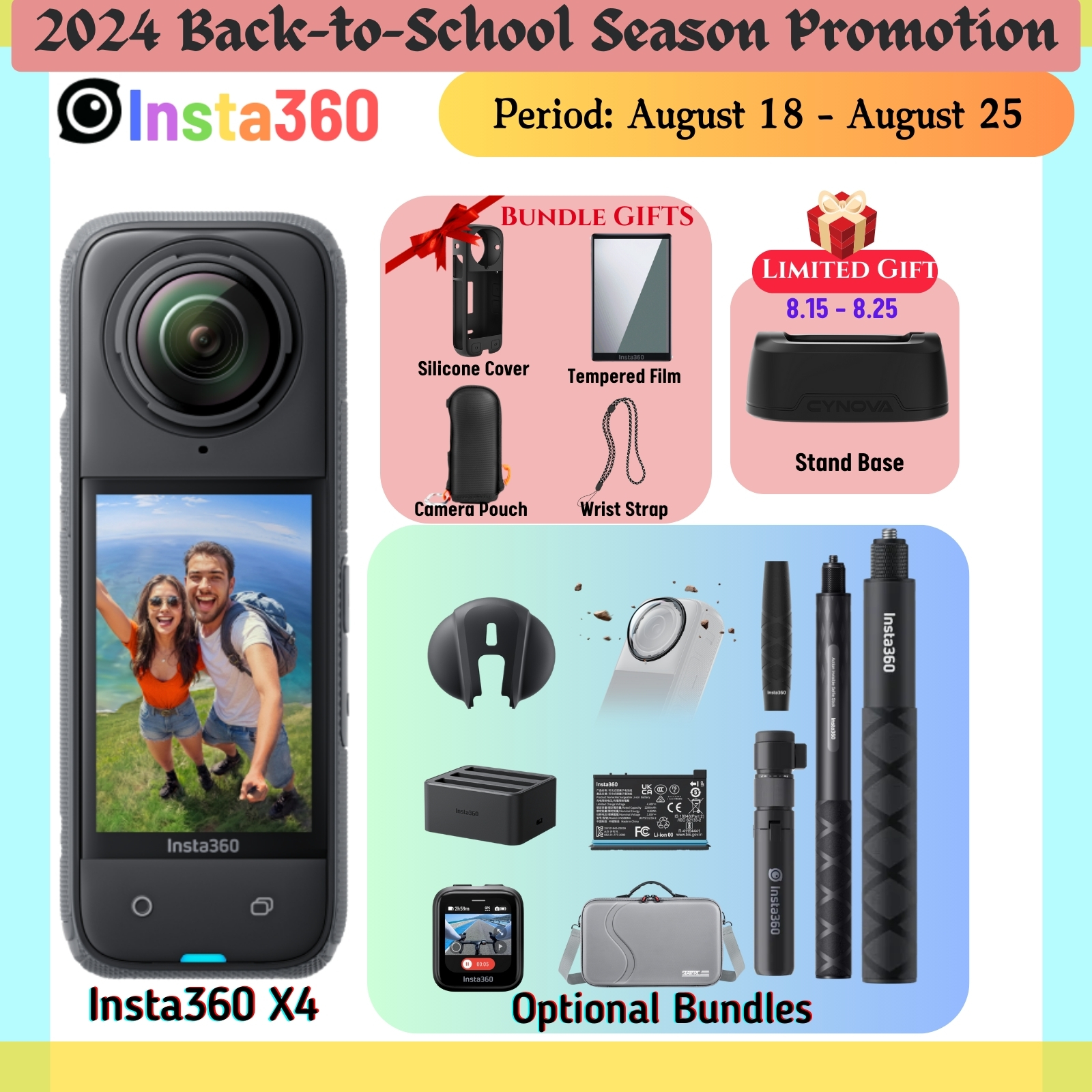 Insta360 X4 360 Action Camera 2024 New Launch 8K 72MP 2290mAh Battery Active HDR 2.5 TouchScreen Waterproof AI Powered Lens